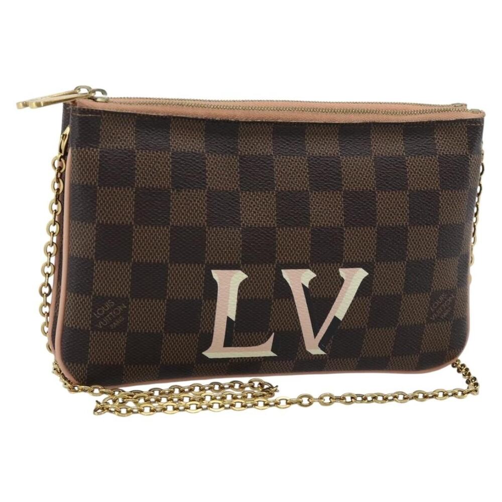 Louis Vuitton Damier Ebene Pochette Double Zip Shoulder Bag Brown